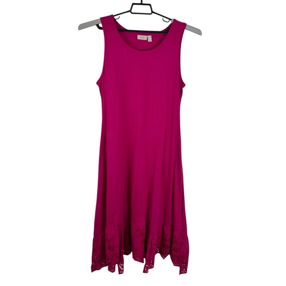 Logo Lori Goldstein Women's M Sleeveless A-Line Dress Pink Eyelet Hem EUC
